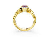 Yellow gold Fancy Pink Emerald  Halo Diamond Floral Band with Four-Prong Setting_59