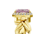 Yellow gold Fancy Pink Emerald  Halo Diamond Floral Band with Four-Prong Setting_61