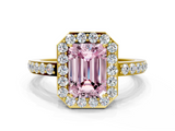 Yellow gold Fancy Pink Emerald  Halo Diamond Pavé Band Ring with Prong Setting_20