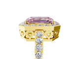 Yellow gold Fancy Pink Emerald  Halo Diamond Pavé Band Ring with Prong Setting_25