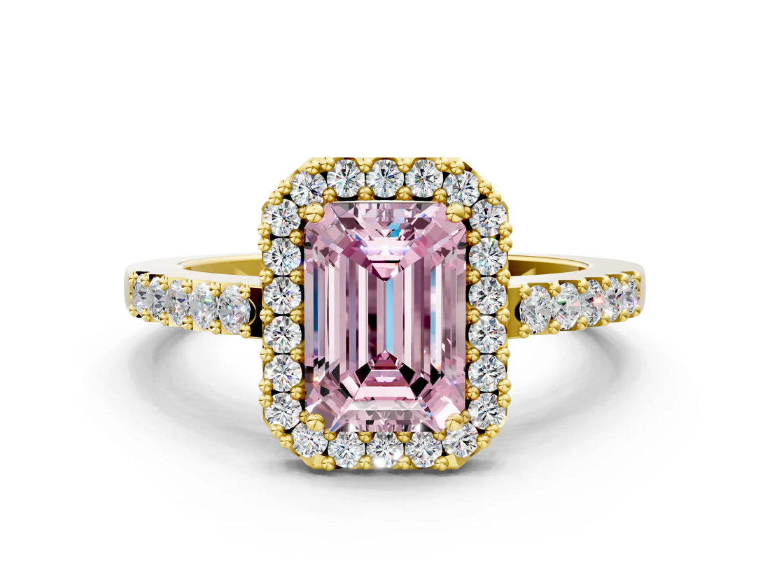 Yellow gold Fancy Pink Emerald  Halo Diamond Pavé Solitaire Ring_39