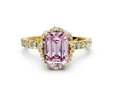 Yellow gold Fancy Pink Emerald  Halo Diamond Pave Band Ring with Four-Prong Setting_15
