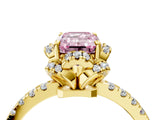 Yellow gold Fancy Pink Emerald  Halo Diamond Pave Band Ring with Four-Prong Setting_19