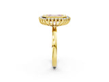 Yellow gold Fancy Pink Emerald  Halo Diamond Ring with Milgrain Edge and Round Prong Setting_28
