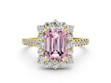 Yellow gold Fancy Pink Emerald  Halo Diamond Ring with Pavé Band and Prong Setting_20