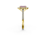 Yellow gold Fancy Pink Emerald  Halo Diamond Ring with Pavé Band and Prong Setting_22