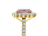 Yellow gold Fancy Pink Emerald  Halo Diamond Ring with Pavé Band and Prong Setting_25