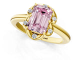 Yellow gold Fancy Pink Emerald  Halo Diamond Ring with Round Cluster Setting, Solitaire Band, and Four-Prong Setting_48