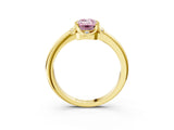 Yellow gold Fancy Pink Emerald  Halo Diamond Ring with Round Cluster Setting, Solitaire Band, and Four-Prong Setting_50