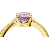 Yellow gold Fancy Pink Emerald  Halo Diamond Ring with Round Cluster Setting, Solitaire Band, and Four-Prong Setting_51