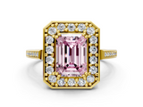 Yellow gold Fancy Pink Emerald  Halo Diamond Ring with Split Shank and Four-Prong Setting_49