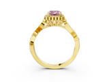 Yellow gold Fancy Pink Emerald  Halo Diamond Ring with Vintage Split Shank and Four-Prong Setting_23