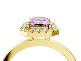 Yellow gold Fancy Pink Emerald  Halo Diamond Solitaire with Pavé Band and Four-Prong Setting_75