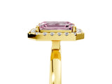 Yellow gold Fancy Pink Emerald  Halo Diamond Solitaire with Pavé Band and Four-Prong Setting_76