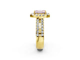 Yellow gold Fancy Pink Emerald  Halo Diamond Split Shank Engagement Ring with Prong Setting_53