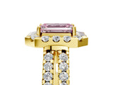 Yellow gold Fancy Pink Emerald  Halo Diamond Split Shank Engagement Ring with Prong Setting_56