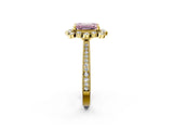 Yellow gold Fancy Pink Emerald  Halo Milgrain Pave Diamond Ring with Four-Prong Setting 3