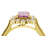 Yellow gold Fancy Pink Emerald  Halo Milgrain Pave Diamond Ring with Four-Prong Setting 5