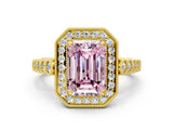 Yellow gold Fancy Pink Emerald  Halo Milgrain Solitaire with Bezel Set Side Stones and Pave Band_32