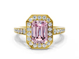 Yellow gold Fancy Pink Emerald  Halo Pavé Diamond Engagement Ring with Bezel Setting_35