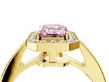 Yellow gold Fancy Pink Emerald  Halo Pavé Diamond Engagement Ring with Bezel Setting_39