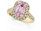 Yellow gold Fancy Pink Emerald  Halo Pavé Diamond Engagement Ring with Four-Prong Setting_28
