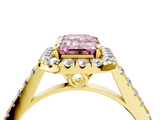 Yellow gold Fancy Pink Emerald  Halo Pavé Diamond Engagement Ring with Four-Prong Setting_7