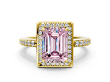Yellow gold Fancy Pink Emerald  Halo Pave Band Solitaire Ring with Prong Setting_66