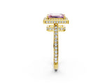 Yellow gold Fancy Pink Emerald  Halo Pave Band Solitaire Ring with Prong Setting_68