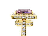 Yellow gold Fancy Pink Emerald  Halo Pave Band Solitaire Ring with Prong Setting_71