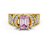 Yellow gold Fancy Pink Emerald  Halo Pave Diamond Engagement Ring with Milgrain Detailing_50