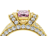 Yellow gold Fancy Pink Emerald  Halo Pave Diamond Engagement Ring with Milgrain Detailing_54