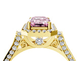 Yellow gold Fancy Pink Emerald  Halo Pave Split Shank Prong Setting Ring_55