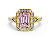 Yellow gold Fancy Pink Emerald  Halo Round Diamond Milgrain Pave Engagement Ring_3