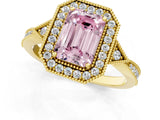 Yellow gold Fancy Pink Emerald  Halo Round Diamond Milgrain Pave Engagement Ring_4