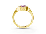 Yellow gold Fancy Pink Emerald  Halo Round Diamond Milgrain Pave Engagement Ring_6
