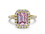 Yellow gold Fancy Pink Emerald  Halo Round Diamond Pavé Band Four-Prong Ring_3