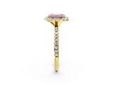 Yellow gold Fancy Pink Emerald  Halo Round Diamond Pavé Band Four-Prong Ring_5
