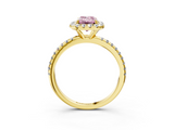 Yellow gold Fancy Pink Emerald  Halo Round Diamond Pavé Band Four-Prong Ring_6