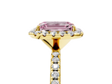 Yellow gold Fancy Pink Emerald  Halo Round Diamond Pavé Band Four-Prong Ring_8