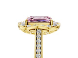 Yellow gold Fancy Pink Emerald  Halo Round Diamond Pave Band with Four-Prong Setting_43