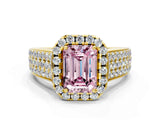 Yellow gold Fancy Pink Emerald  Halo Round Diamond Pave Band with Prong Setting 1