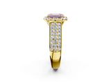 Yellow gold Fancy Pink Emerald  Halo Round Diamond Pave Band with Prong Setting 3