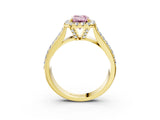 Yellow gold Fancy Pink Emerald  Halo Round Diamond Pave Band with Prong Setting 4