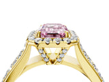 Yellow gold Fancy Pink Emerald  Halo Round Diamond Pave Band with Prong Setting 5