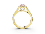 Yellow gold Fancy Pink Emerald  Halo Round Diamond Pave Band with Prong Setting_29