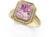 Yellow gold Fancy Pink Emerald  Halo Solitaire Diamond Ring with Pave Band and Bezel Setting_49