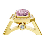 Yellow gold Fancy Pink Emerald  Halo Solitaire Diamond Ring with Pave Band and Bezel Setting_52