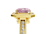 Yellow gold Fancy Pink Emerald  Halo Solitaire Diamond Ring with Pave Band and Bezel Setting_53