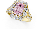 Yellow gold Fancy Pink Emerald  Halo Split Shank Diamond Engagement Ring with Pave Band and Four-Prong Setting_55